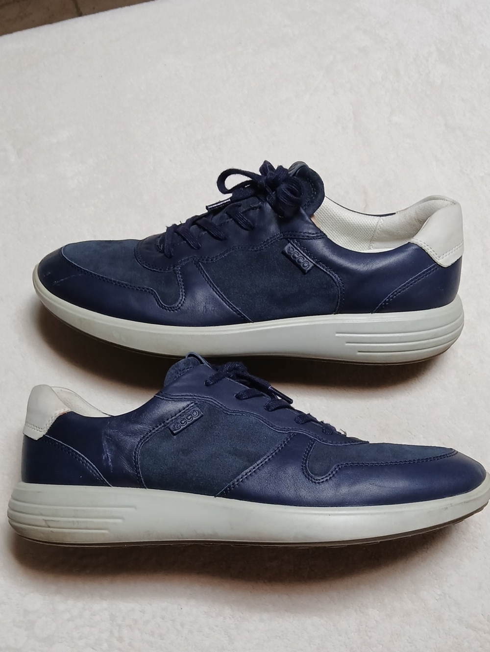 Ecco Soft 7  Men's Navy Leather Sneakers Size 14